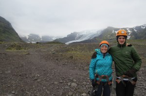 Geared up and ready to go... that's the glacier, way off in the distance! This was work!